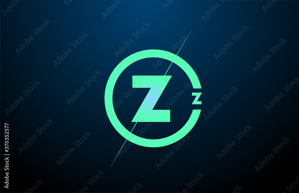 black blue green Z alphabet letter logo icon. Design with circle for company and business