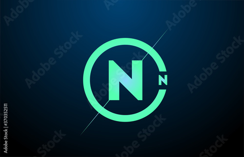 black blue green N alphabet letter logo icon. Design with circle for company and business