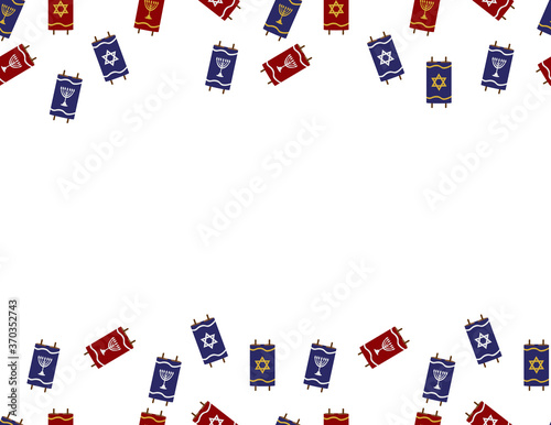 Red Blue Torah Scrolls Border on White Background  