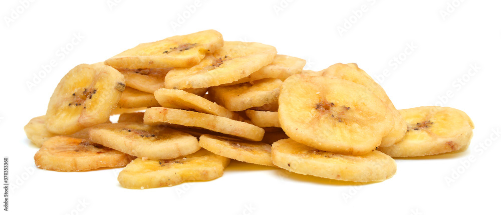 Banana chips on white background Banana chips on white background