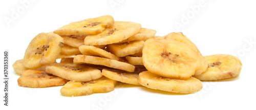 Banana chips on white background