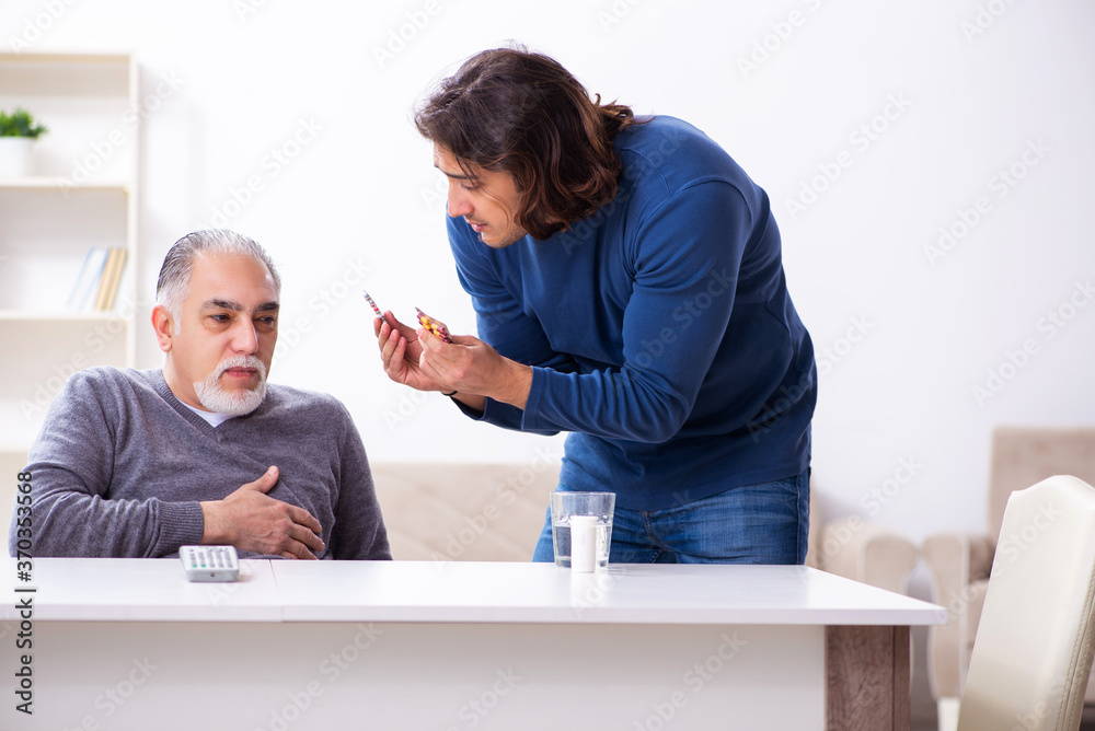 Grandfather and grandson in first aid concept Grandfather and grandson in first aid concept