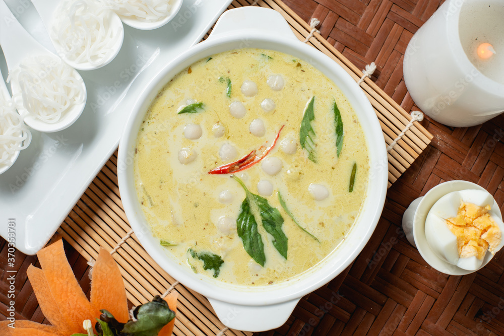 Rice noodles and crab curry. Traditional food of thailand. Rice noodles and crab curry. Traditional food of thailand.