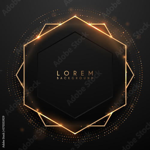 Black and gold hexagon shape background with glow effect