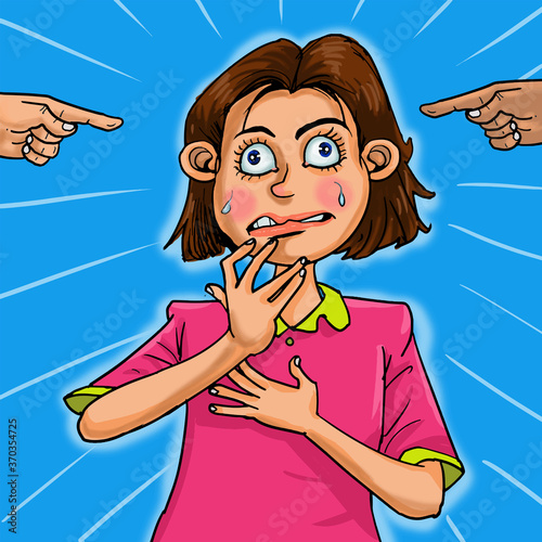 Fear girl when people pointing and blaming of her fault.