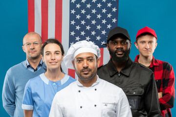 Multi-cultural group of young contemporary men and woman of various occupations