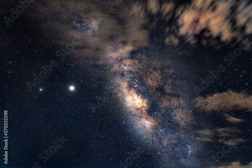 Milky way galaxy at night. Image contains noise and grain due to high ISO.