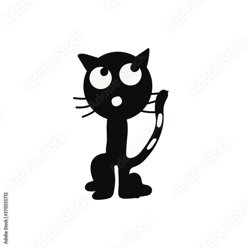 Hand draw cute black cat isolated on white background.