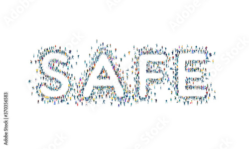 SAFE made of lots little people. Romantic, valentine and dating concept illustration