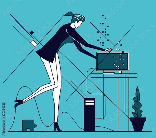 Business woman in office working with computer  