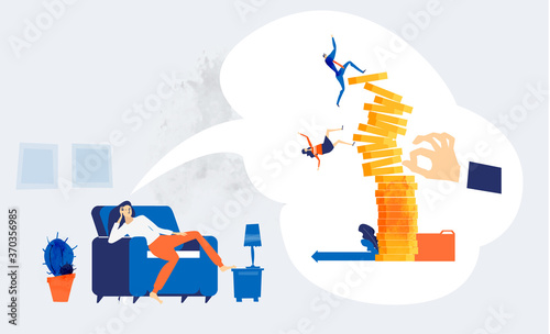 Young man working from home, distance working. Self isolation, quarantine and working from kitchen table. People dreaming go back to normal, work together, to solve problems and socialise 