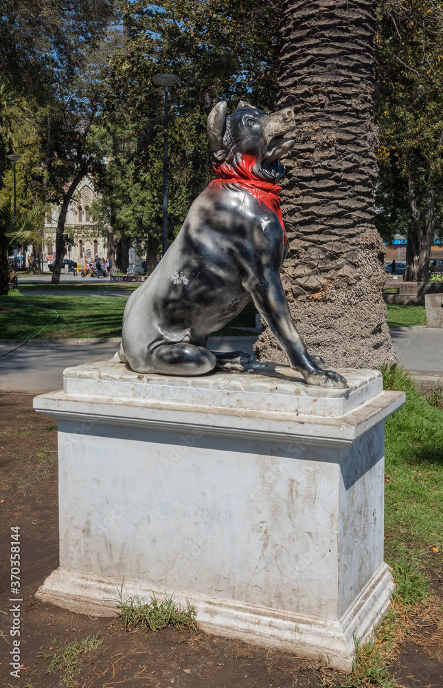 dog monument (Black Cop Killer) with red bandana in park italia,  Valparaiso, Chile Stock Photo | Adobe Stock