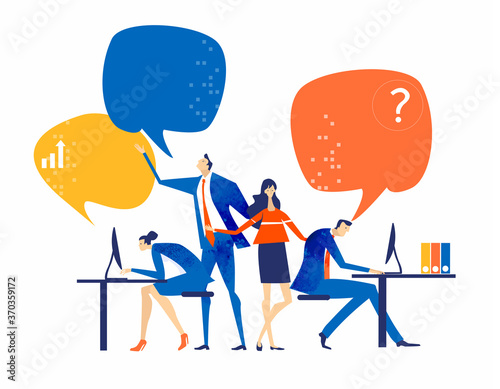Group of business people working in office. Business people are  having discussion 