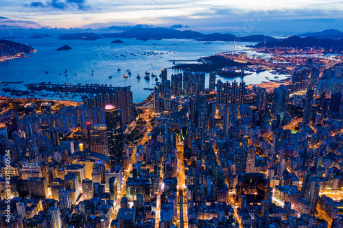 Top view of Hong Kong evening