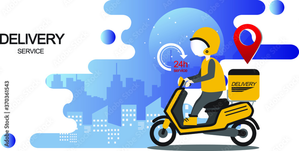 Online Delivery service with 24 hour concept, perspective motorcycle and mobile phone. Online food application design. Online Delivery service with 24 hour concept, perspective motorcycle and mobile phone. Online food application design.