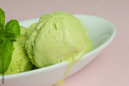 fresh green basil ice cream scoops