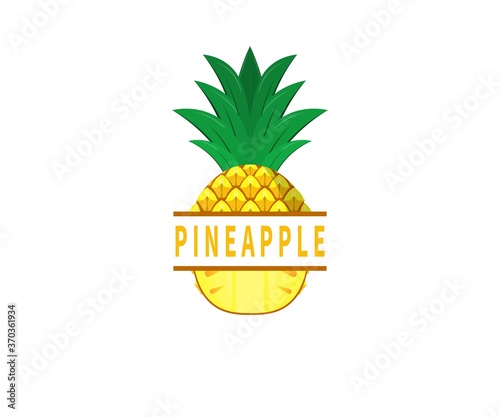 Pineapple Label Between Pineapple Slice Logo Concept. Vector Design Illustration. Symbol and Icon Vector Template.
