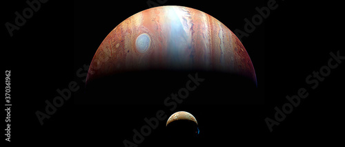 Planet Jupiter and his satellite in outer space. 3D rendering photo