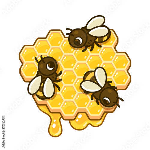 Cartoon honey bee on honeycomb