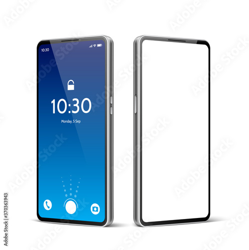 Vector blue frameless smartphone mockup set 3d
