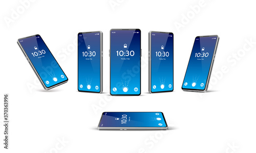 Vector blue frameless smartphone mockup set 3d