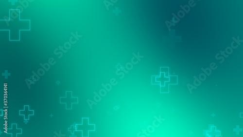 Medical health blue green cross neon light shapes pattern background. Abstract healthcare technology and science concept.