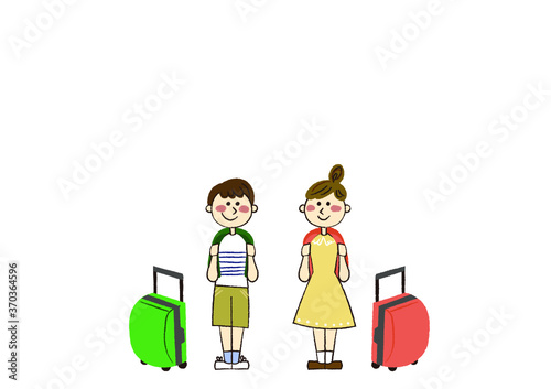 旅行に行く男の子と女の子