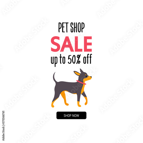 Cartoon style icons of a terrier dog. Design template card or promotion banner for traveling. Text 