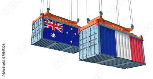 Freight containers with Australia and France flag. 3D Rendering 
