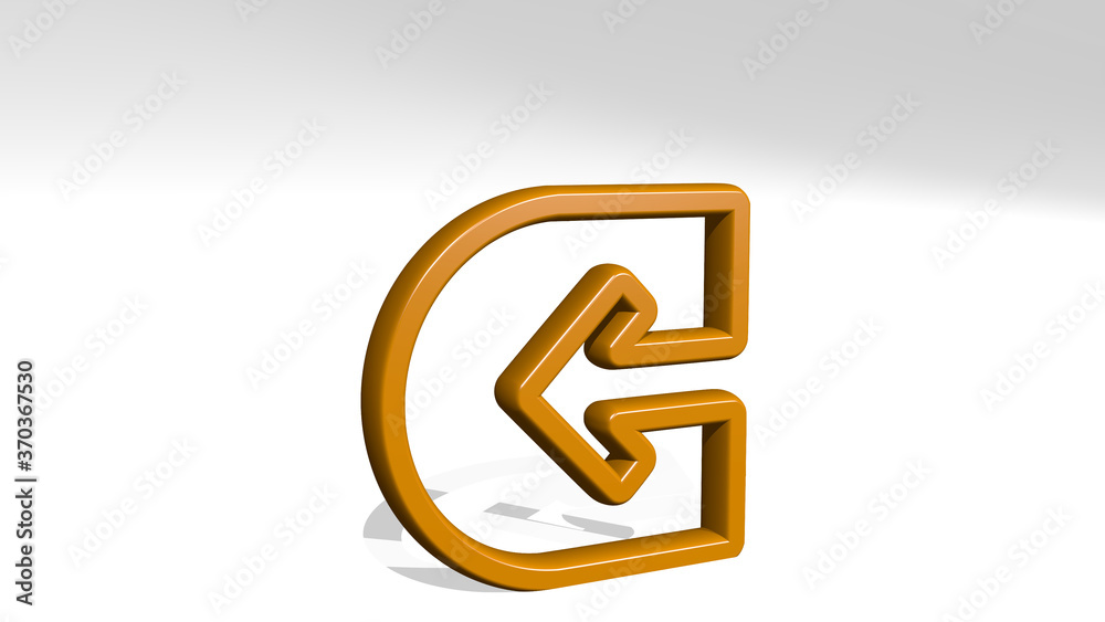 navigation left stand with shadow. 3D illustration of metallic sculpture over a white background with mild texture. icon and map navigation left stand with shadow. 3D illustration of metallic sculpture over a white background with mild texture. icon and map