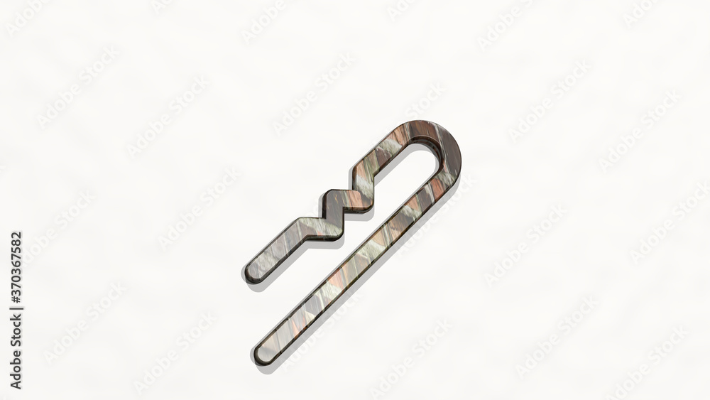 hair dress bobby pin made by 3D illustration of a shiny metallic sculpture on a wall with light background. beautiful and girl