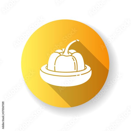 Reusable food saver yellow flat design long shadow glyph icon. Zero waste lifestyle, responsible consumption. Round silicone food hugger for fruits and vegetables. Silhouette RGB color illustration