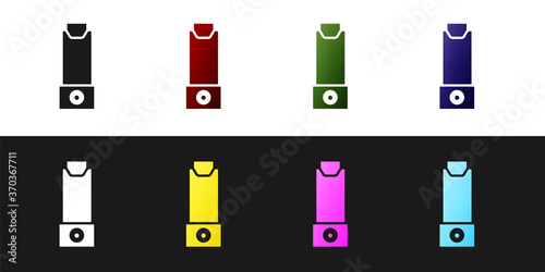 Set Inhaler icon isolated on black and white background. Breather for cough relief, inhalation, allergic patient. Vector Illustration.