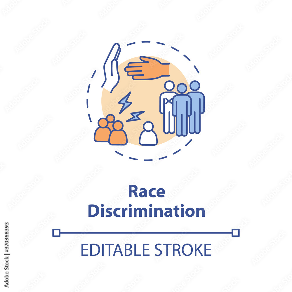 Race discrimination concept icon. Racial prejudice idea thin line illustration. Racism. Inequality. Skin color and ethnic discrimination. Vector isolated outline RGB color drawing. Editable stroke Race discrimination concept icon. Racial prejudice idea thin line illustration. Racism. Inequality. Skin color and ethnic discrimination. Vector isolated outline RGB color drawing. Editable stroke