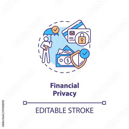 Financial privacy concept icon. Confidential payments idea thin line illustration. Bank card security. Insurance umbrella. Vector isolated outline RGB color drawing. Editable stroke