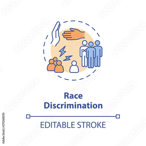 Race discrimination concept icon. Racial prejudice idea thin line illustration. Racism. Inequality. Skin color and ethnic discrimination. Vector isolated outline RGB color drawing. Editable stroke