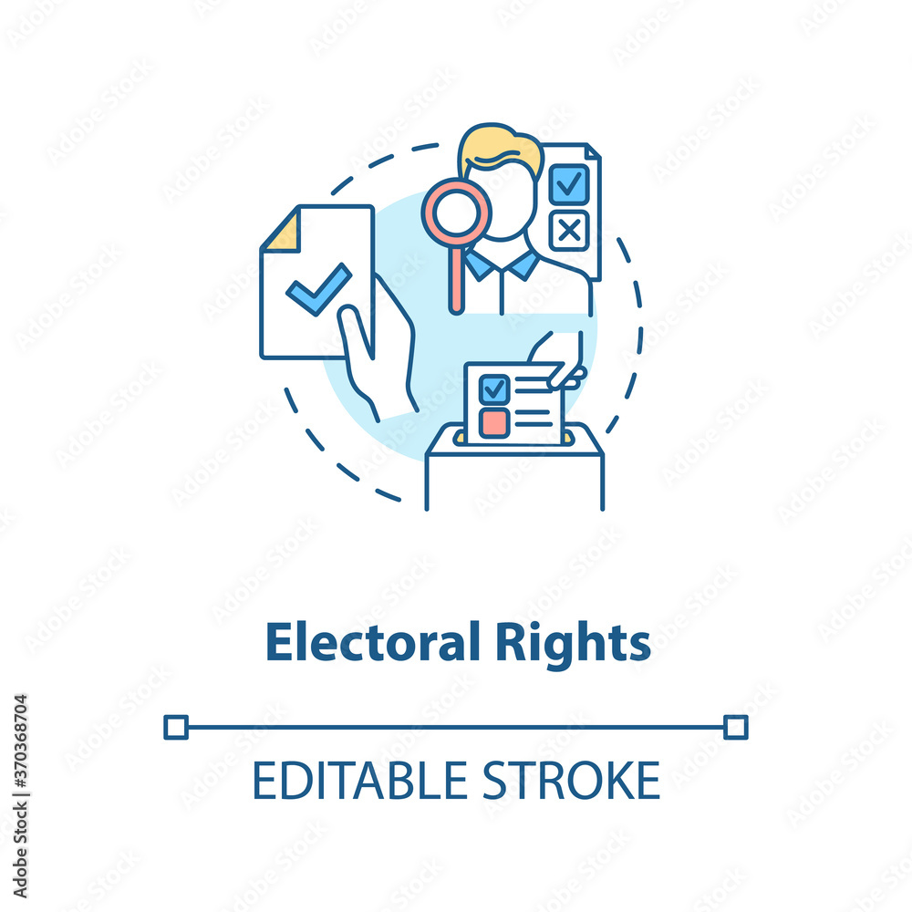 Electoral rights concept icon. Right to vote idea thin line illustration. Suffrage. Political franchise. Political elections. Vector isolated outline RGB color drawing. Editable stroke