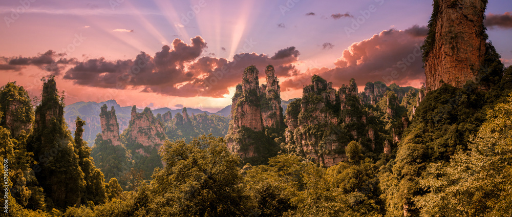 sunset in mountains at Zhangjiajie, China sunset in mountains at Zhangjiajie, China