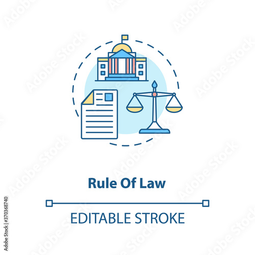 Rule of law concept icon. Principle of law idea thin line illustration. Constitutionalism. Political rights. Judicial process. Vector isolated outline RGB color drawing. Editable stroke