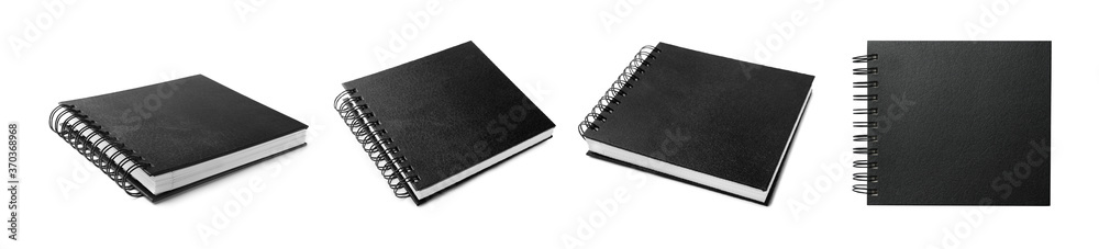 Set of black notebooks on white background. Banner design Set of black notebooks on white background. Banner design