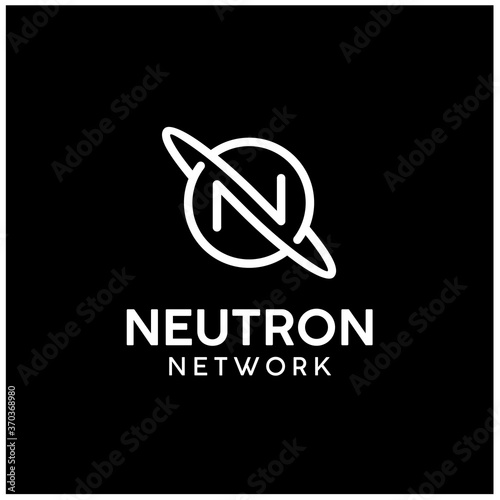 Initial Letter N Circle Line with Orbit for Saturn Planet or Neutron Atom Structure Science logo design