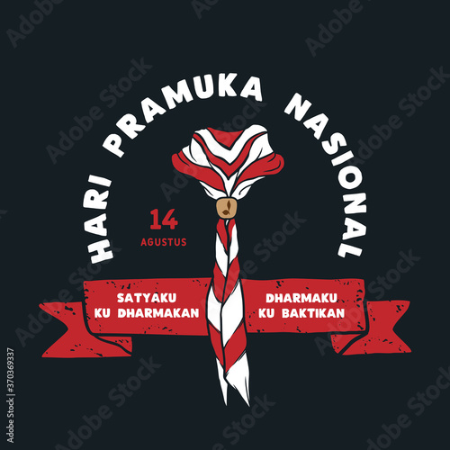14 Agustus, Hari Pramuka Nasional Indonesia. Translation : 14 August, Indonesian National Scout Day. Vector illustration of red and white scarf