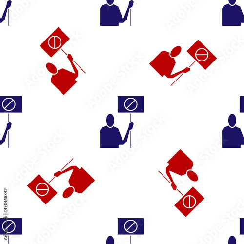 Blue and red Nature saving protest icon isolated seamless pattern on white background. Earth planet protection, environmental issues demonstration. Vector Illustration.