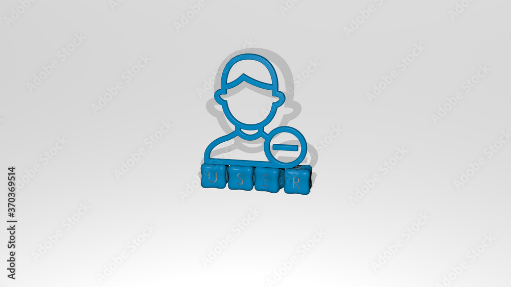 3D representation of USER with icon on the wall and text arranged by metallic cubic letters on a mirror floor for concept meaning and slideshow presentation. illustration and interface 3D representation of USER with icon on the wall and text arranged by metallic cubic letters on a mirror floor for concept meaning and slideshow presentation. illustration and interface
