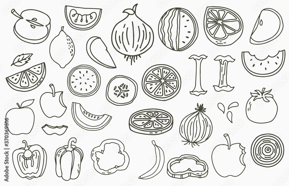 fruit collection logo with apple,onion,lemon,cucumber.Vector illustration for icon,logo,sticker,printable and tattoo fruit collection logo with apple,onion,lemon,cucumber.Vector illustration for icon,logo,sticker,printable and tattoo