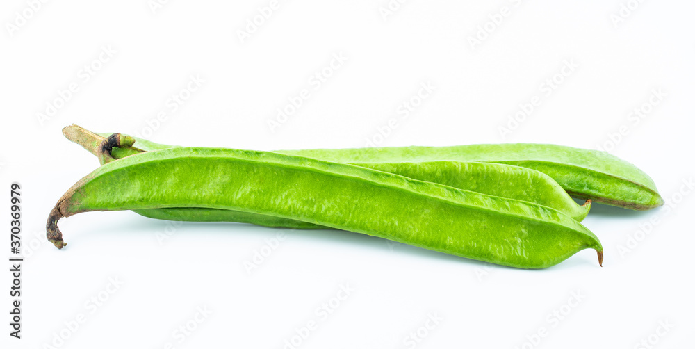 Sword beans with fresh vegetables on white background Sword beans with fresh vegetables on white background