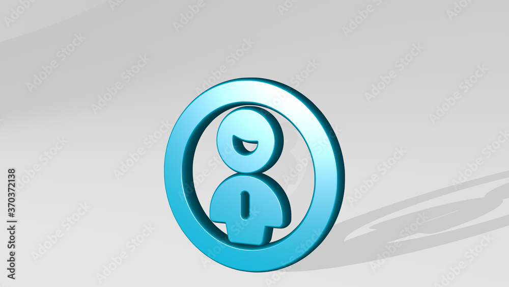 single man circle from a perspective with the shadow. A thick sculpture made of metallic materials of 3D rendering. illustration and background