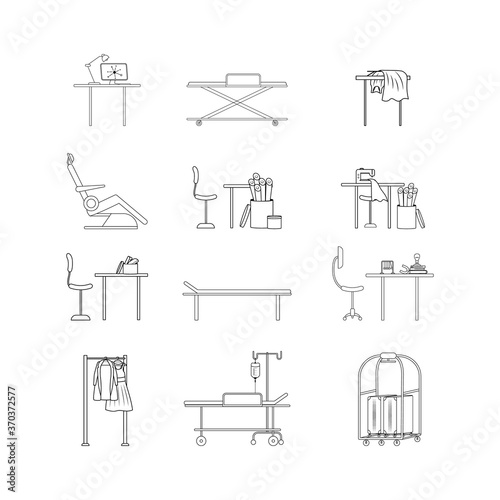Doctor workplace flat color vector object set