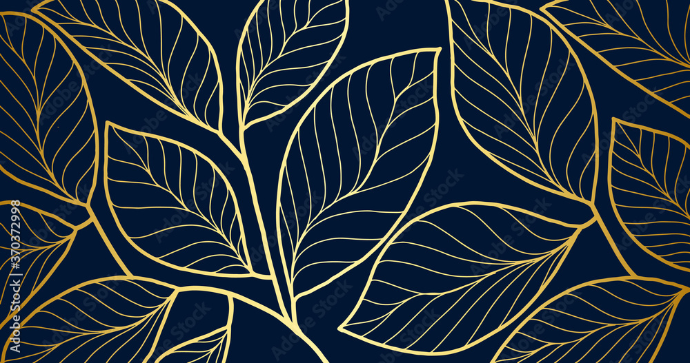 Gold luxury line art background vector. Tropical pattern design for packaging, wallpaper and print, Vector illustration. Gold luxury line art background vector. Tropical pattern design for packaging, wallpaper and print, Vector illustration.