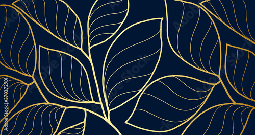 Gold luxury line art background vector. Tropical pattern design for packaging, wallpaper and print, Vector illustration.